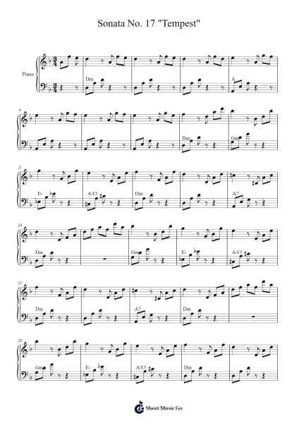 Piano Sonata No. 17 in D Minor, Op. 31, No. 2 "Tempest" Sheet Music by Ludwig van Beethoven-Arr.Faulkvan