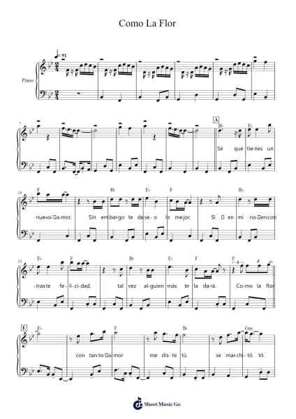 Como La Flor Sheet Music by Selena Quintanilla-Arr.Keatsyoung
