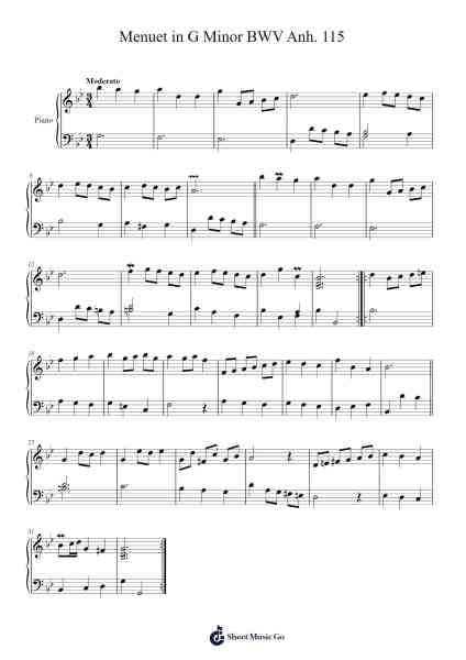 Menuet in G Minor, BWV Anh. 115 Sheet Music by Johann Sebastian Bach-Arr.Hubpir
