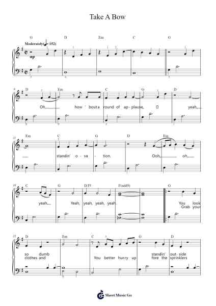 Take A Bow Sheet Music by Rihanna-Arr.Buckclough Woogold
