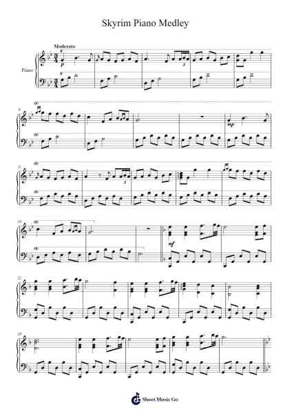 Skyrim Piano Medley Sheet Music by Misc Computer Games-Arr.Triswolf Roochel