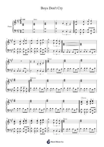 Boys Don't Cry Sheet Music by The Cure-Arr.Yulevieve