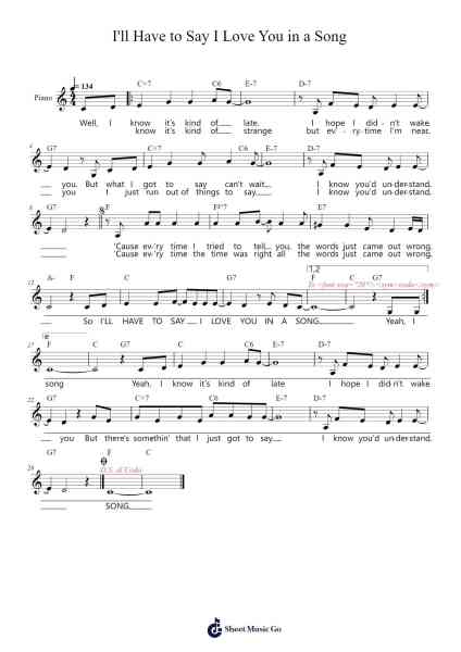I'll have to say I love you in a song Sheet Music by Jim Croce-Arr.Georpir Manback