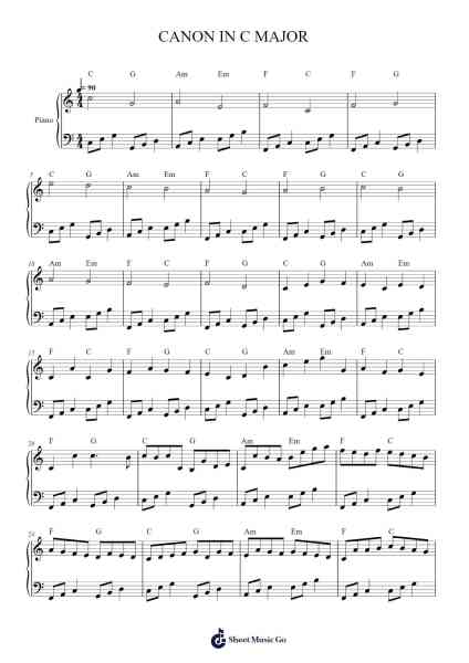 Canon in D Major Sheet Music by Frankseph-Arr.Marjill