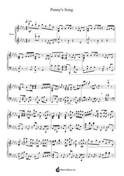 Penny's Song Sheet Music by Takeru Kanazaki-Arr.Brownend Bonckey