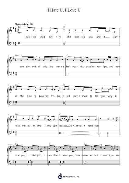 I Hate U, I Love U Sheet Music by gnash-Arr.Woodcie Budad