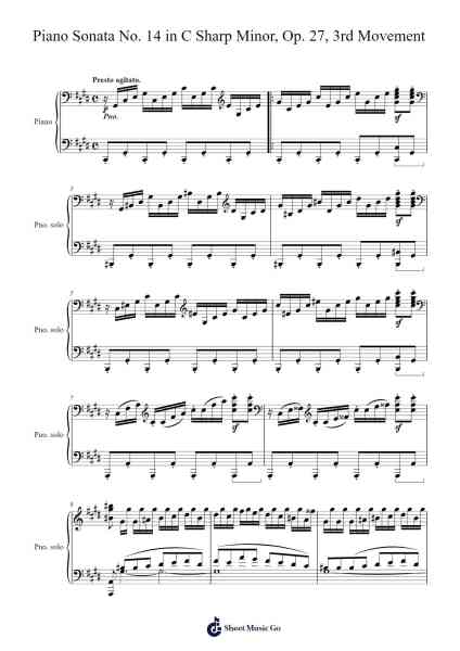 Piano Sonata No. 14 in C Sharp Minor, Op. 27 "Moonlight": III. Presto agitato Sheet Music by Ludwig van Beethoven-Arr.Brookecher Nicksie