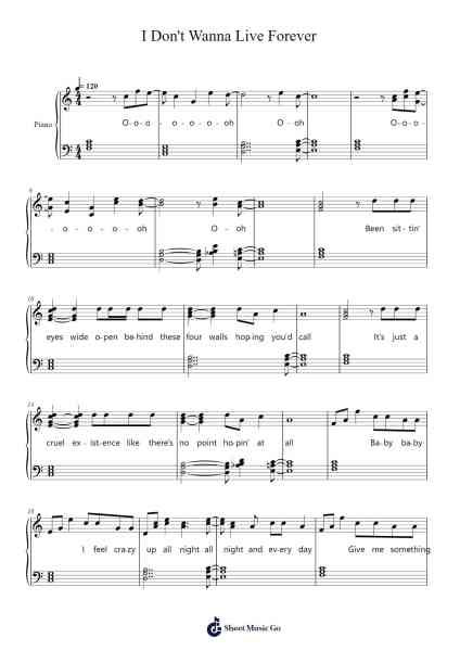 I Don't Wanna Live Forever Sheet Music by Pumens Faulkgrant-Arr.Loborn Chadrie