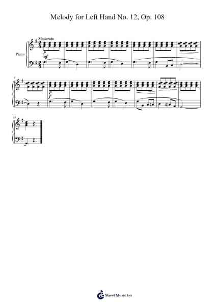Melody for Left Hand No. 12, Op. 108 Sheet Music by Ludvig Schytte-Arr.Clairenor Jouvic