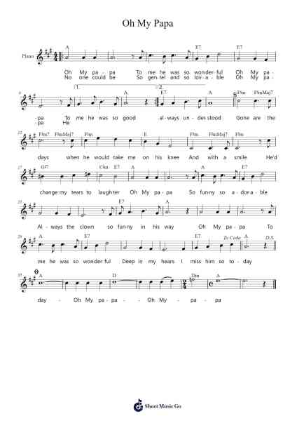Oh My Papa Sheet Music by The Everly Brothers-Arr.Orine Samtim