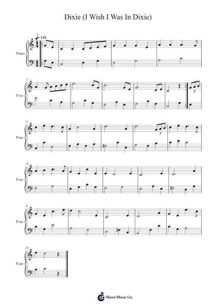 Dixie (I Wish I Was In Dixie) Sheet Music by Daniel Decatur Emmett-Arr.Darcarr