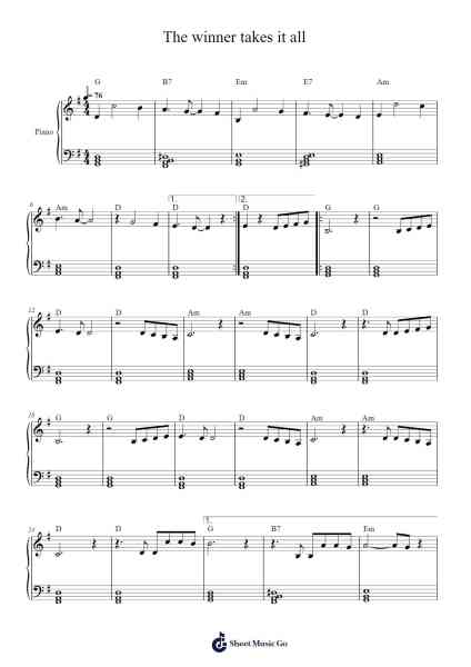 The winner takes it all Sheet Music by ABBA-Arr.Loulup