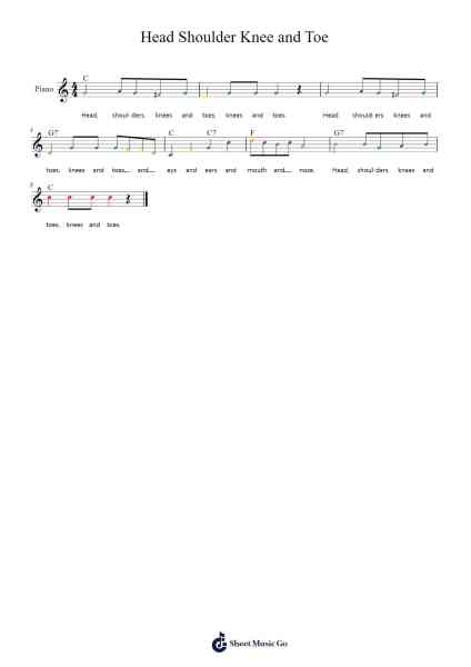 Head Shoulder Knee and Toe Sheet Music by Misc Children-Arr.Flowerthan