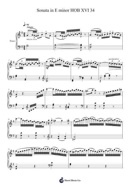 Piano Sonata in E Minor, Hob. XVI:34: II. Adagio Sheet Music by Joseph Haydn-Arr.Vingai Parryl