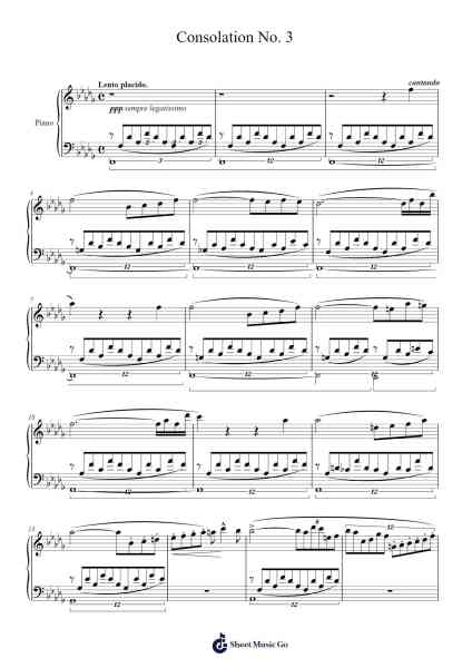 Consolation No. 3 in D-flat Major, S. 172 乐谱由 Franz Liszt - 编曲 Rusmike Hudje