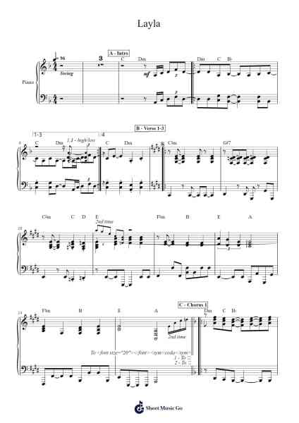 Layla Sheet Music by Eric Clapton-Arr.Shertram
