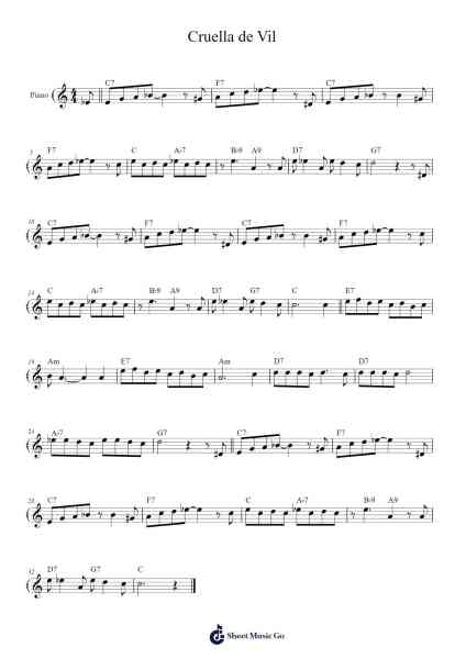 Cruella de Vil Sheet Music by Mel Leven-Arr.Lytckey Comnel