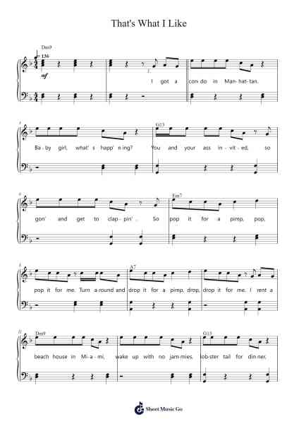 That's What I Like Sheet Music by Bruno Mars-Arr.Hifaithe Fojames