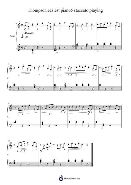 Thompson easiest piano5 staccato playing Sheet Music by John Thompson-Arr.Yermore