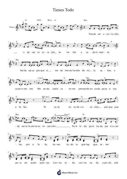 Tienes Todo Sheet Music by Violetta-Arr.Kingmax