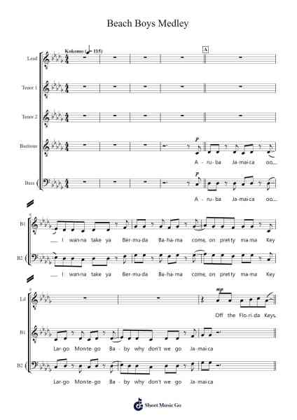 Beach Boys Medley Sheet Music by Home Free-Arr.Pullamb