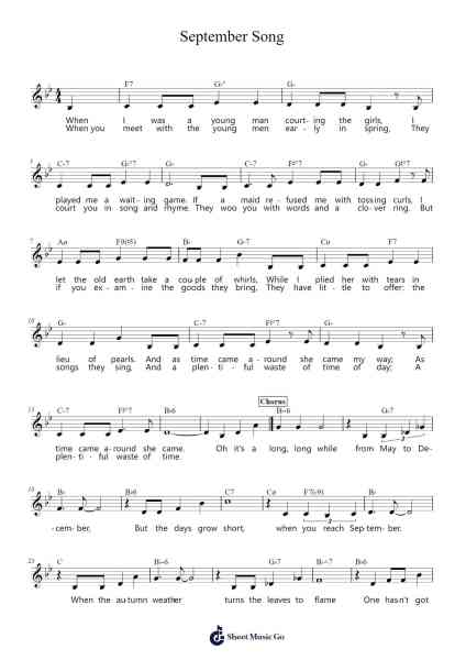 September Song Sheet Music by Kurt Weill-Arr.Childvian Petsibyl