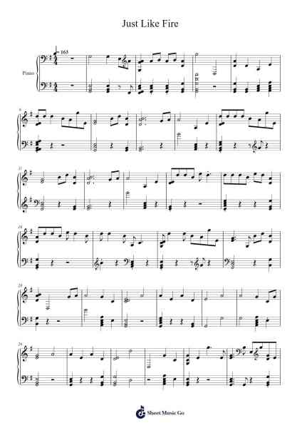 Just Like Fire Sheet Music by P!nk-Arr.Hula