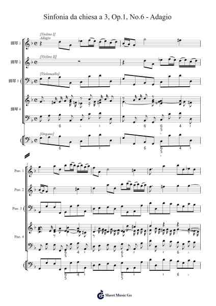 Sinfonia da chiesa a 3 in D Minor, Op. 1, No. 6: II. Adagio Sheet Music by Andrea Stefano Fioré-Arr.Cookelus