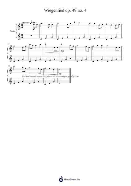 Wiegenlied, Op. 49, No. 4 Sheet Music by Johannes Brahms-Arr.Wavieve Katdy
