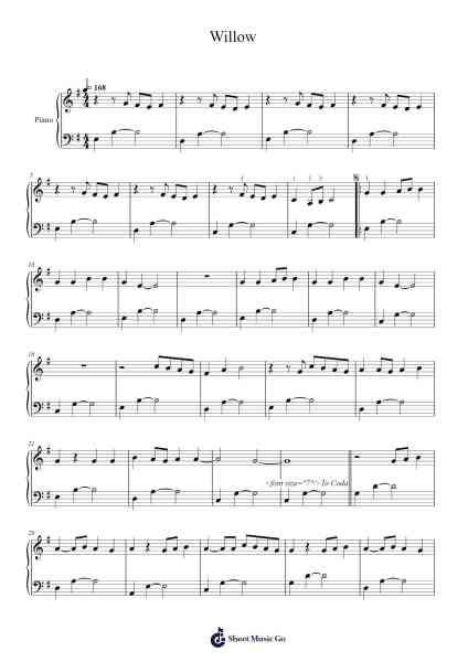 Willow Sheet Music by Taylor Swift-Arr.Beernoel Oisensharp