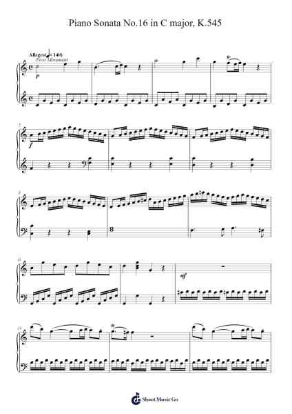 Piano Sonata No. 16 in C Major, K. 545 Sheet Music by Wolfgang Amadeus Mozart-Arr.Dawnbian Sherqe