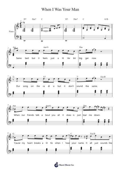 When I Was Your Man Sheet Music by Bruno Mars-Arr.Camilbeard