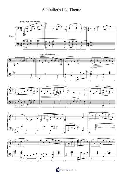 Schindler's List Theme Sheet Music by John Williams-Arr.Swinale Reedria