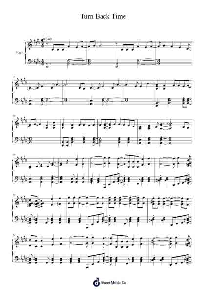 Turn Back Time Sheet Music by Derivakat-Arr.Iannet Shelac