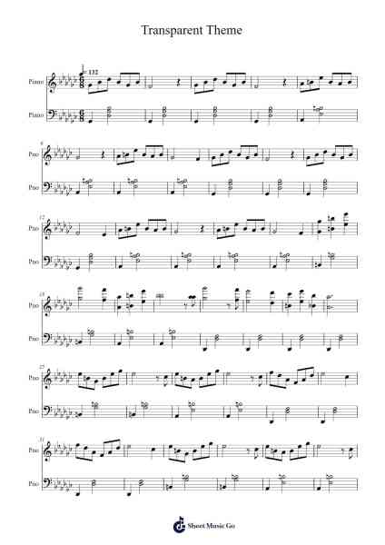 Transparent Theme Sheet Music by Dustin O'Halloran-Arr.Huttgie Bellcol