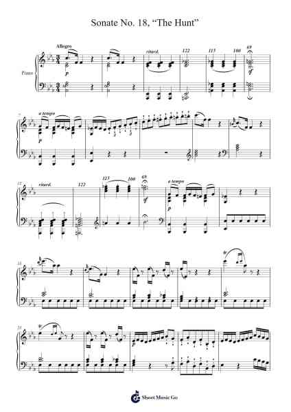 Sonate No. 18 in E-flat Major, Op. 31, No. 3 "The Hunt": I. Allegro Sheet Music by Ludwig van Beethoven-Arr.Blansid Pashaw