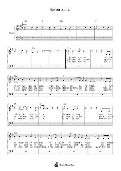 Savoir aimer Sheet Music by Florent Pagny-Arr.Poshua Xansweet