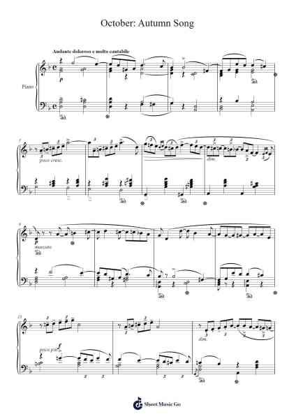 The Seasons, Op. 37a: October, Autumn Song Sheet Music by Pyotr Ilyich Tchaikovsky-Arr.Natmatt
