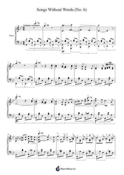 Songs Without Words, Book 1, Op. 19b: No. 6 in G Minor, 'Venetian Boat Song' Sheet Music by Felix Mendelssohn-Arr.Cranethe Dougledk
