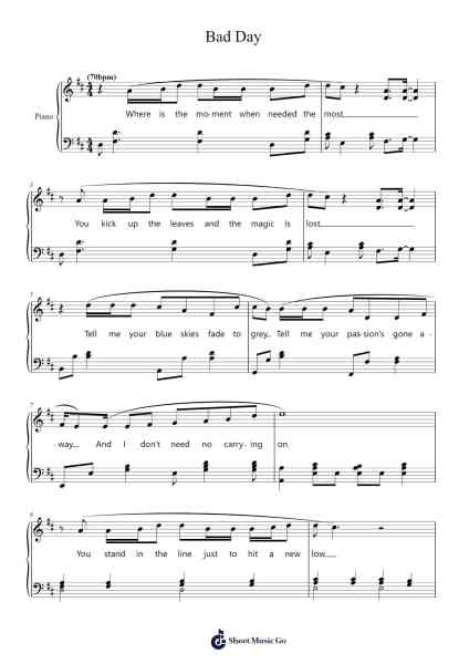 Bad Day Sheet Music by Daniel Powter-Arr.Gailmand