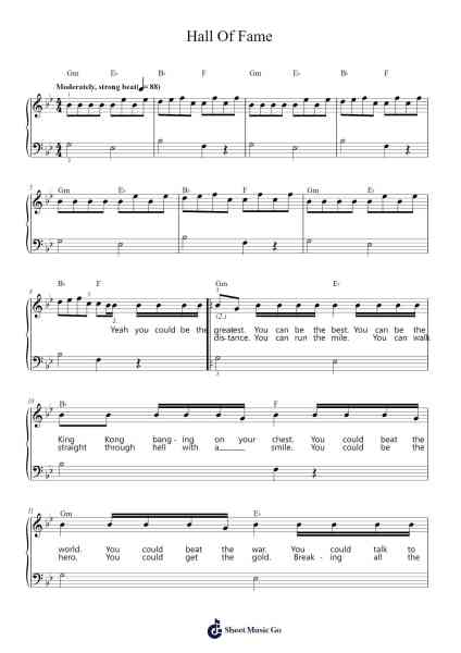 Hall Of Fame Sheet Music by The Script-Arr.Bautab