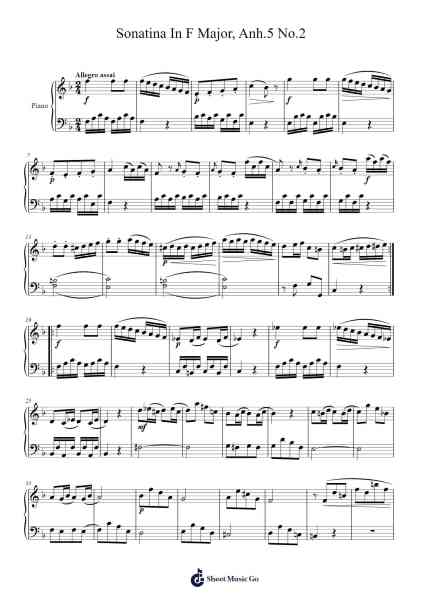 Sonatina in F Major, Anh. 5 No. 2 Musica per pianoforte di Ludwig van Beethoven - Arr.Dukegan Leighfaithe
