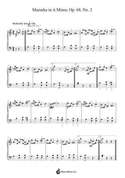 Mazurka in A Minor, Op. 68, No. 2 Sheet Music by Frédéric Chopin-Arr.Danchloe