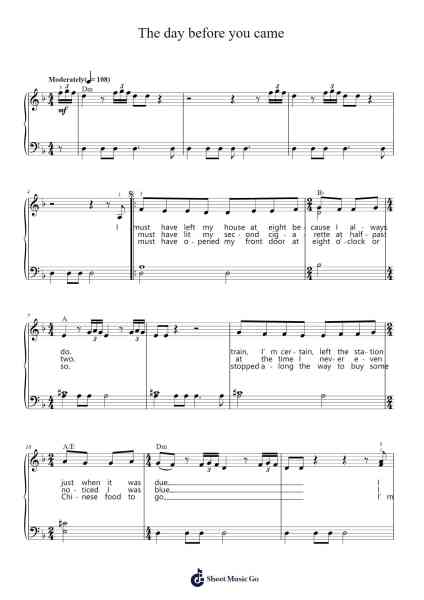 The day before you came Sheet Music by ABBA-Arr.Louann Bonpe