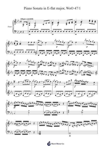 Piano Sonata in E-flat major, WoO 47/1: I. Allegro cantabile Sheet Music by Ludwig van Beethoven-Arr.O'Cady Bobde