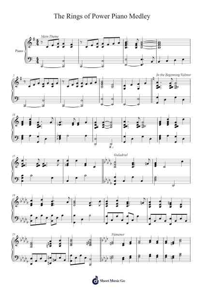 The Rings of Power Piano Medley Sheet Music by Bear McCreary-Arr.Sailshead Verborn