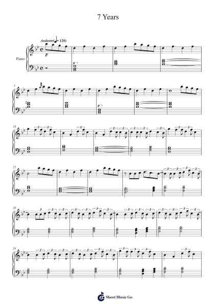 7 Years Sheet Music by Lukas Graham-Arr.Bysey Truwood