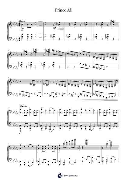 Prince Ali Arrangement for Piano Sheet Music by Dempholmes Timglan-Arr.Branlaine