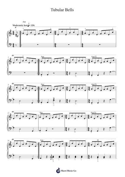 Tubular Bells Sheet Music by Mike Oldfield-Arr.Hagpold