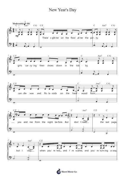 New Year's Day Sheet Music by Taylor Swift-Arr.Rontrine Ollyn